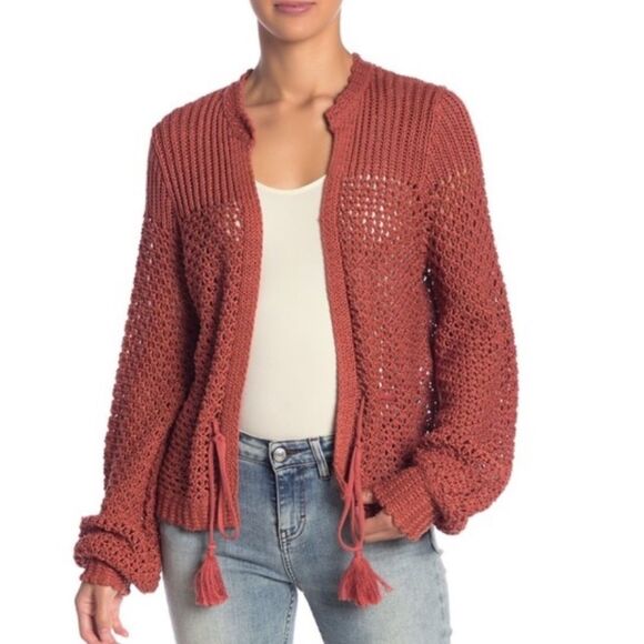 360 Sweater Italian Yarn Chunky Knit Open Front Tassel Tie Waist Cardigan S - Picture 4 of 14